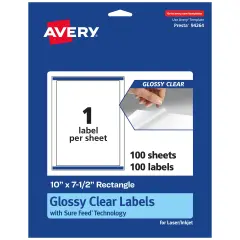 Avery Glossy Clear Rectangle Labels with Sure Feed, 10" x 7.5"