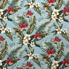 1 Yard Birds Paradise Plumeria Palm Banana Leaves Upholstery Fabric 100% Cotton, 56-58 Inches Wide