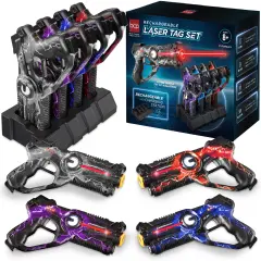Best Choice Products Set of 4 Rechargeable Laser Tag Blasters, No Vests Needed w/ Docking Station, 4 Settings Gray, Purple