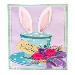 Happy Easter Floral Hat Garden Flag 2 Sided
