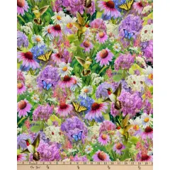 Hummingbird Butterfly Garden Cotton Fabric | By the Yard | Sewing and Crafting | 44 inches wide