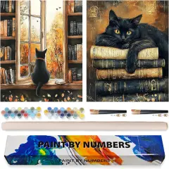 2 Pack Black Cat Paint by Numbers Kit - 16x20 Inch