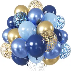 Blue and Gold Balloons, 60Pcs 12Inch Navy Pearl Blue Party Balloons with Metallic Gold Blue Helium Balloon Blue Gold Confetti Latex Balloons Set for Boys Birthday Baby Shower Christening Decorations