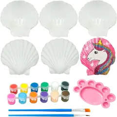 BABY Summer Seashells Painting Kit for Kids 16pcs, Arts and Crafts Kits for Girls Boys Age 6 7 8 9 10 11 12, Natural Sea Shells DIY Painting with Watercolor Paints and Brush 2.7-3.5 Inches