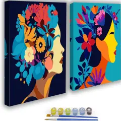 Flowers Girls Paint by Numbers Kit for Adults Framed - Acrylic Easy Paint by Numbers for Adults Beginner, DIY Paint by Numbers on Canvas for Home Wall Decor 8x8inch