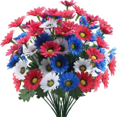 Independence Day Artificial Daisy Flowers Patriotic Flowers Red White and Blue Faux Flower with 4th of July Decorations