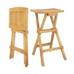 Set of 2 Natural Teak Wooden Outdoor Bar Stools with Countered Seat Perfect Fit for Any Bar