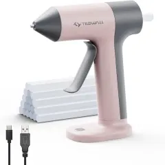 Cordless Hot Glue Gun, 30s Fast Preheating with 2Ah Built-in Battery, Hot Melt Glue Gun with 20pcs Premius Glue Sticks, Smart Power-Off, USB-C Inputs Suitable for DIY Craft, Home Repaire Pink