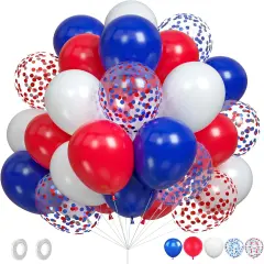 Red White Blue Balloons, 60PCS Red Blue Confetti Balloons, 12Inch Red White and Blue Latex Balloon for Helium Birthday Party Balloons for Jubilee Decorations Anniversaries and Celebrations Decorations