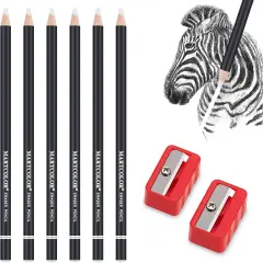 Professional Eraser Pencil Set, 6pc Eraser Pencils and 2pc Sharpener, Erasing Small Details or add Highlights for Sketching, Charcoal Drawings. Fine Detail Eraser for Beginners & Artists