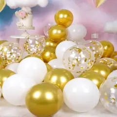 Metallic Shiny Gold and White Balloons 12 Inch 68PCS White Gold Confetti Balloons Latex Helium Balloon Set