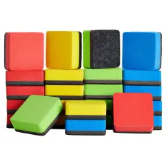 24 Pack Square Magnetic Mini Dry Erase Board Erasers for Teachers, Classroom Whiteboard, School Supplies, Bulk (4 Colors, 1.96 x .74 in)