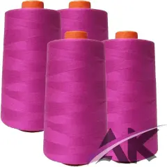4-Pack HOT Pink All Purpose Sewing Thread Cones (6000 Yards Each) of High Tensile Polyester Thread Spools for Sewing, Quilting, Serger Machines, Overlock, Merrow & Hand Embroidery.