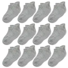 CozyWay Kids Ankle Socks - Comfy Cotton Socks for Boys and Girls Ages 3 Years and Up - No Show Soft & Breathable - Unisex Gray - 12 Pack Grey