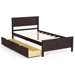 Twin Size Platform Bed with Drawers, Wood Headboard and Sturdy Frame Espresso