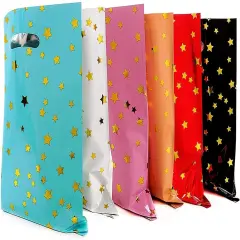 48 pieces of thicker gift bags with handles, plastic party candy bags with sparkling stars