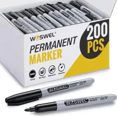 Permanent Markers Bulk, 200 Pack, Black Permanent Marker Pens, Fine Tip, Waterproof, Quick Drying, Smooth Writing, Used on Glass Metal Stone Paper Most Surfaces, office school supplies