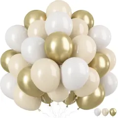 White Sand Gold Balloons, 60 Packs 12 Inch White Nude Balloons with Metallic Chrome Gold Beige Latex Balloons