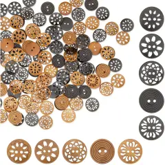 Wooden Buttons for Crafts and Sewing, 5 Designs (0.98 in, 120 Pieces) Brown