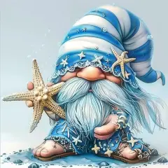 gnome with Starfish Painting Paint by Numbers Kits 16x20 inch Canvas Blue Ocean Style Pattern DIY Oil Painting for Adults Beginners with Brushes Acrylic Pigment Drawings Gift Holiday(Without Frame)