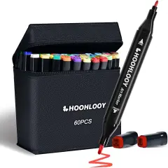 60 Colors Upgraded Alcohol Marker Set, Brush Chisel Double Head Art Marker for Artists Adult Coloring, Sketching, Painting, Comes with Storage Bag
