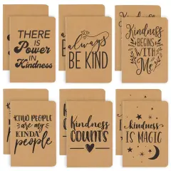 12 Pack Small Blank Pocket Notebook A6 - 6 Inspirational Kindness Quotes - 5.75 x 4 x 0.1 Brown Lined Kraft Paper Journals for Students to Write Stories, Classroom Supplies
