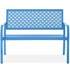 Best Choice Products Indoor Outdoor Steel Garden Bench w/ Geometric Backrest, Foot Levelers Ocean Blue