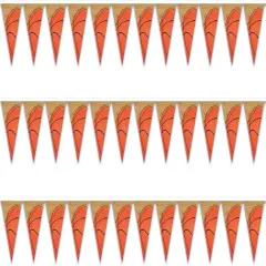 Plastic Pennant Banners 3 Piece Birthday Basketball Decorations Sports Party Supplies, 11" x 12', Orange/Black/Tan