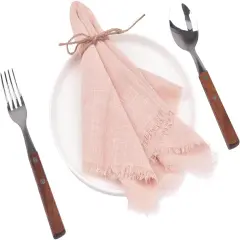 Pearl Pink 10 Pack Handmade Cloth Napkins Cotton Linen Easter Spring Napkins with Fringe Rustic Bulk Dinner Napkins for Wedding Party Baby Shower Table Decor