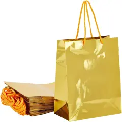 24 Pack Metallic Gold Gift Bags with Handles for Birthday Party Favors
