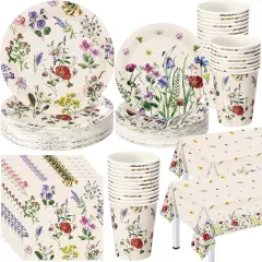 202 Pcs Widflower Party Decoration Supplies Floral Paper Plates Napkins Cups Butterfly Wildflower Tablecloth for Summer (Widflower 3,Retro)