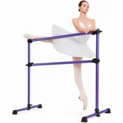 Adjustable Freestanding Ballet Barre with Double Poles and Non-Slip Feet Purple