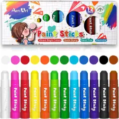 Paint Sticks, 12 Colors Solid Tempera Paint Sticks for Kids, Quick Drying Washable Paint