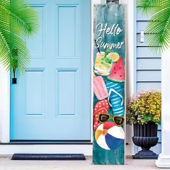 Summer Porch Sign Wooden Summer Sign for Front Porch Standing Vertical Welcome Porch Sign Rustic Watermelon Sunglasses Front Porch Decor for Farmhouse Door Porch Decoration, 42" H