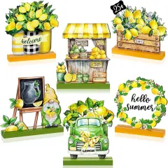 6 Pcs Summer Tabletop Decor Lemon Wooden Tabletop Decor for Home Party Office Kitchen Shelf Display
