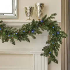 Palmetto Pine 6ft Garland, Pre-Lit 50 Dual LED Lights, 180 Tips, Battery Operated, Remote