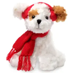Bearington Chilly The Stuffed Dog, Small Christmas Stuffed Animals, 7.5 In White Dog Animal, Ideal Holiday Animal Gift for Toddlers, Kids & Teens, For Ages 3-14 Red