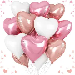 Pink White Heart Balloons, 18 Inch White Rose gold Heart Shape Balloon, 12PCS Pink and Rose Gold Helium Mylar Heart Balloon for Birthday Baby Shower Engagement Wedding Valentine Party Decoration