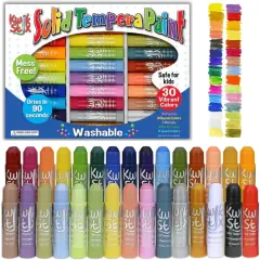 Solid Tempera Paint Sticks, 30 Colors, Washable Paint Sticks for Kids, Super Quick Drying, Non-Toxic, Allergen Free, Paint Sticks in Classic, Pastel, Metallic, Earth & Jewel Colors