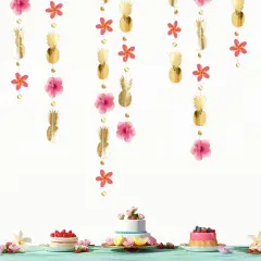 Tropical Luau Party Decorations Hawaiian Garland Tropical Flower Garlands Hanging Decor Banner Gold Pink Garland Pineapple Hanging Aloha Summer Party Favors Backdrop