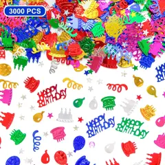 3000 Pieces Birthday Confetti Glitter Foil Happy Birthday Confetti Sprinkles Mixed Cake Balloon Star Confetti for Table Decorations Birthday Party Baby Shower DIY Crafts(60g)