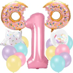 29Pcs Donut First Birthday Party Decorations Colorful Donut Balloons Confetti Star Balloons Number 1 Balloon for Sweet One Donut Birthday Decoration Supplies