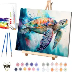 Sea Turtle Paint by Numbers for Adults with Framed Canvas-with Wooden Easel,Turtle Paint by Number on Canvas