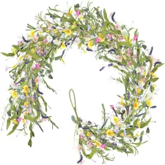6FT Flower Summer Floral Garland Artificial, Faux Daisy and Lavender Flower Garland Hanging Vinse Summer Floral Fake Garland