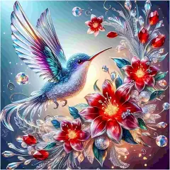 Hummingbird Diamond Art Kits for Adults - Diamond Art Flower Diamond Art Painting Kits for Adults Gem Art Gift Home Wall Decor 14''Lx14''W