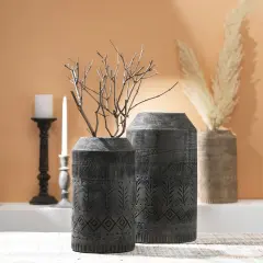 Wooden Decorative Accent Vase - 7" x 11" Black