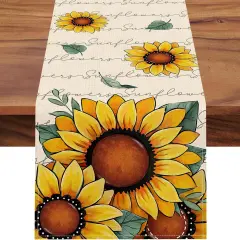 Spring Summer Sunflower Table Runner, Fall Autumn Floral Flower Kitchen Dining Table Decoration, Seasonal Burlap Indoor Outdoor Home Decor Party Supply 13 x 72 Inches