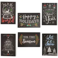 48-Pack Merry Christmas Cards with Envelopes for Sending Holiday Wishes, 4x6 Festive Holiday Greeting Card for Xmas, 6 Chalkboard Designs Black