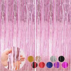 2 Pack Pink Foil Fringe Curtains Streamers Party Decorations 3.3 x 8.2 ft, Pink Tinsel Curtain Fringe Backdrop for Parties, Door Fringe Birthday Streamers, Barbie Backdrop Birthday Party Decorations
