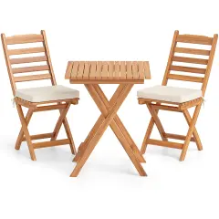 3 Pieces Patio Bistro Folding Chair Table Set with Soft Seat Cushions Ideal for Outdoor Use